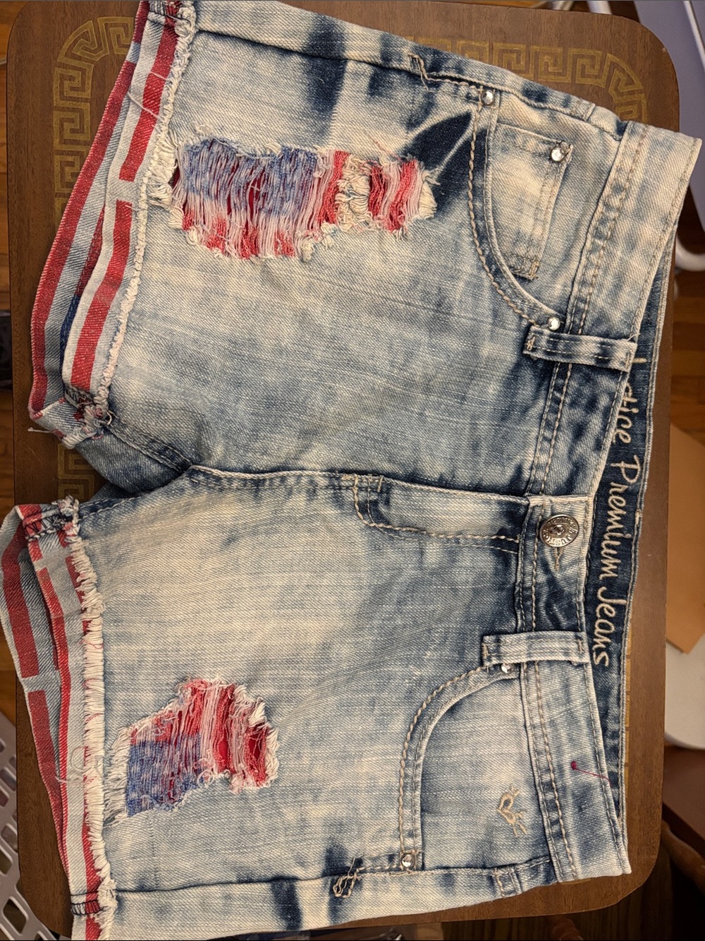 Justice Premium Jeans Light Wash Shorts with Red & Blue Flag Lining size 18